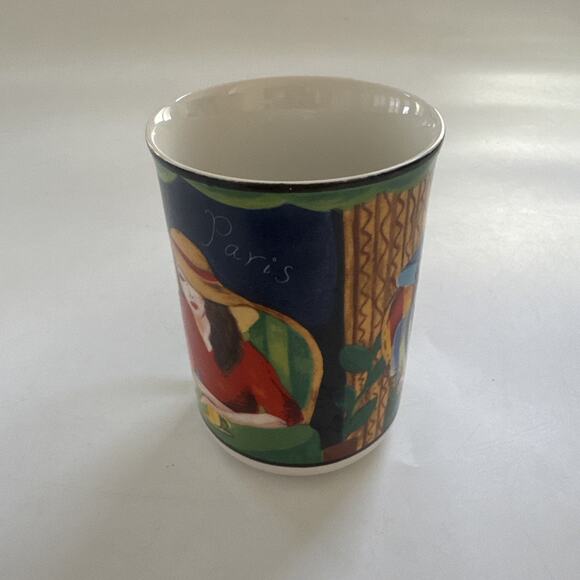 Vintage MISONO Cafe Paris Coffee Mug Women Hats 4914 Casual Setting 1994 Art - Picture 2 of 8